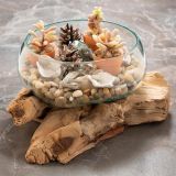 Foukaná skleněná miska na teakovém dřevě, 20 cm