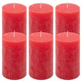 Červená parafínová svíčka rustikální 11,5 cm, 40h, sada 6 ks