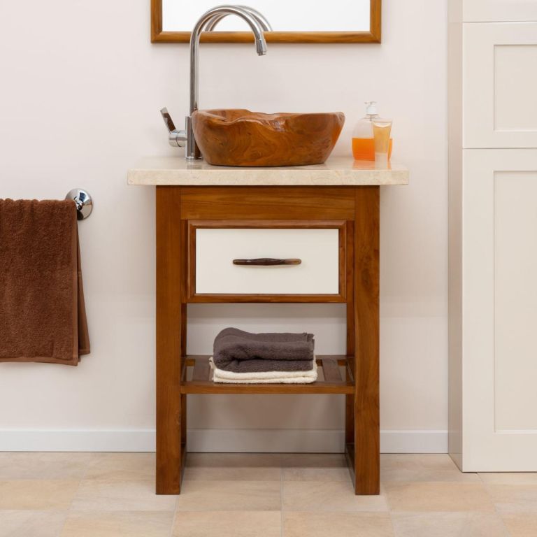 Dřevěné umyvadlo DIVERO, masivní teak, Ø 39-40 cm