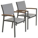 Sada zahradní stohovatelných kovových židlí, antracit, 2 ks