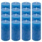 Modrá parafínová svíčka rustikální 10 cm, 25 h, sada 16 ks