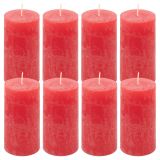 Červená parafínová svíčka rustikální 10 cm, 25 h, sada 8 ks