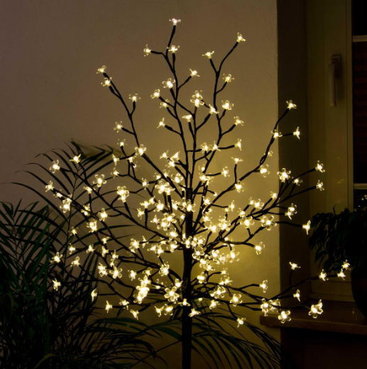 Dekorativní LED strom s květy, teple bílá, 150 cm