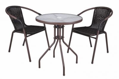 Bistro stolek se skleněnou deskou a 2 židle z polyratanu Garth