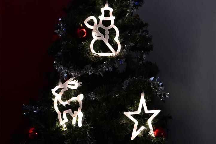 Vánoční dekorace na okno - hvězda, sněhulák, sob, LED FROST