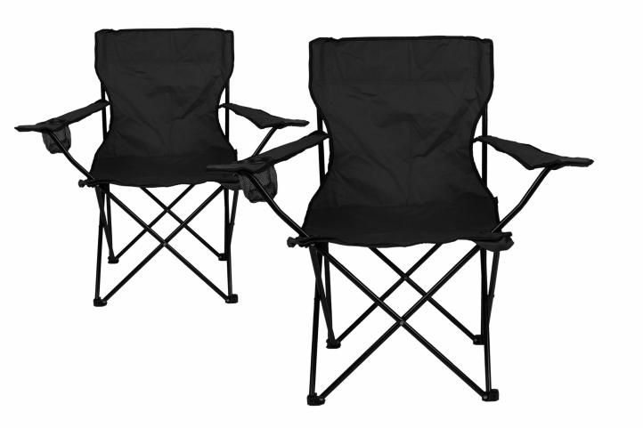 Kempingová sada - 2x skládací židle s držákem - černá