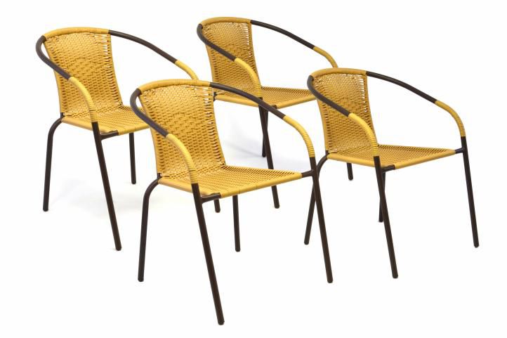 Sada 4 kusů zahradních židlí s výpletem - béžová
