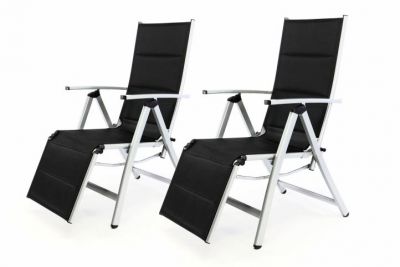 Sada 2 ks DELUXE zahradní polohovatelných židlí s opěrkou nohy - černá