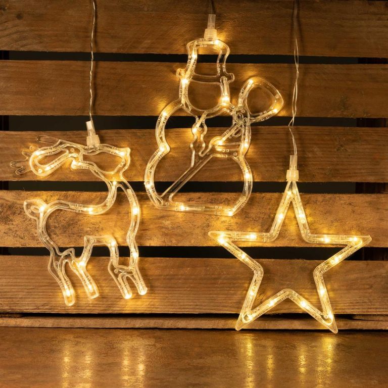 Vánoční LED dekorace, hvězda, sněhulák, sob, teple bílá