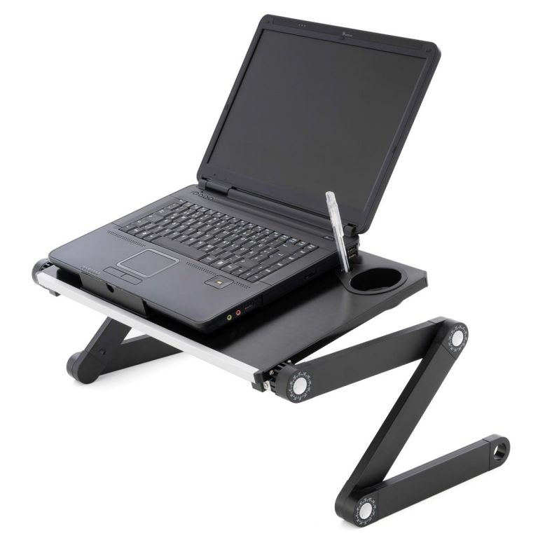 Notebookový stolek s USB větrákem, stříbrnočerný