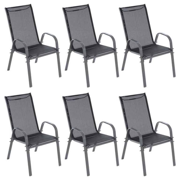 GARTHEN zahradní stohovatelné židle, černá/tm.šedá, 6 ks