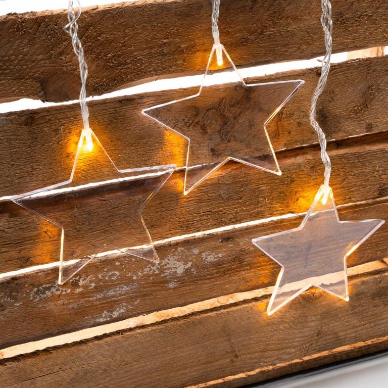 Vánoční světelný závěs, hvězdy, 8 LED, teple bílý