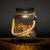 Solární LED světlo ve sklenici s háčkem – teplá bílá, 3 diod