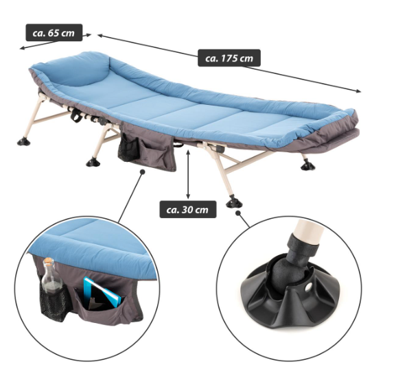 Kempingové lehátko s polštářem, modro-šedé