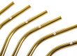 Kovová brčka, zahnutá + kartáček na čištění, zlatá, 6 ks