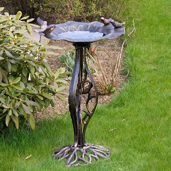 Garth Ptačí koupel s krmítkem z litiny, bronz, 50 cm