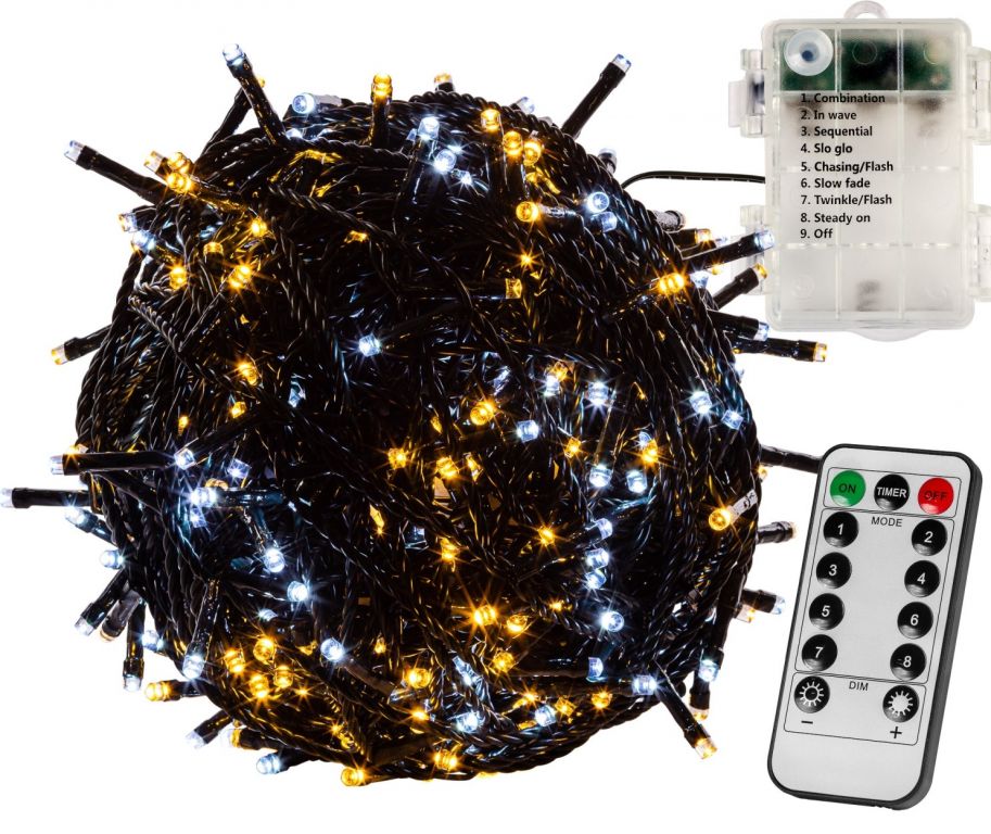 VOLTRONIC Vánoční řetěz 5 m, 50 LED, teple/stud.bílý+ovladač