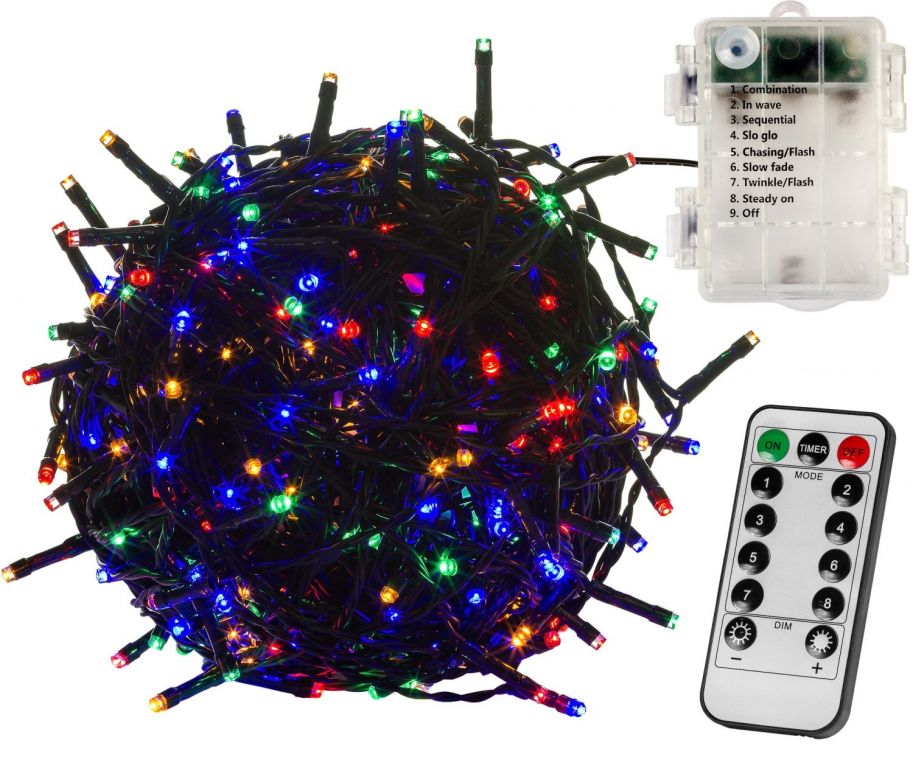 VOLTRONIC Vánoční řetěz - 10 m, 100 LED, barevný + ovladač