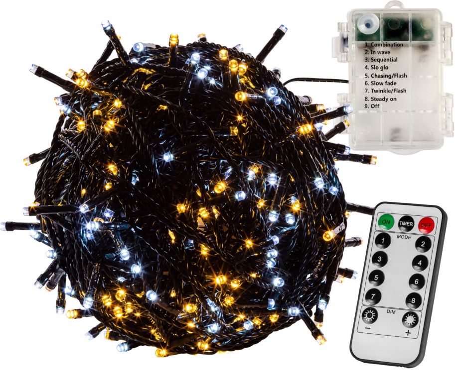 VOLTRONIC Vánoční řetěz 10 m,100 LED,teple/stud.bílý+ovladač