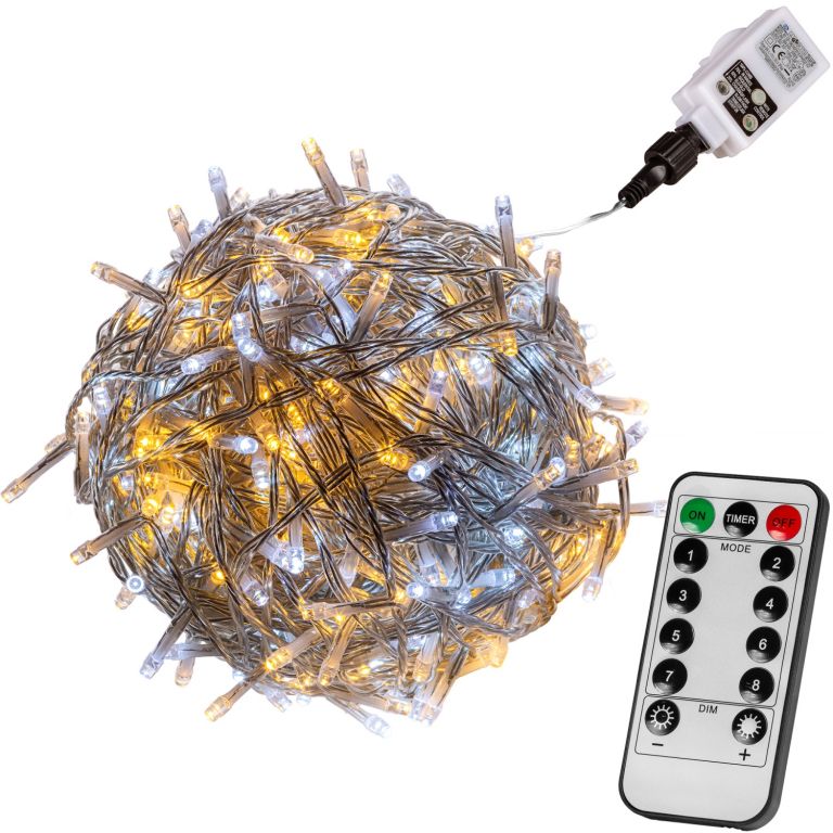 VOLTRONIC Vánoční řetěz - 50 LED, teple/stud.bílý + ovladač