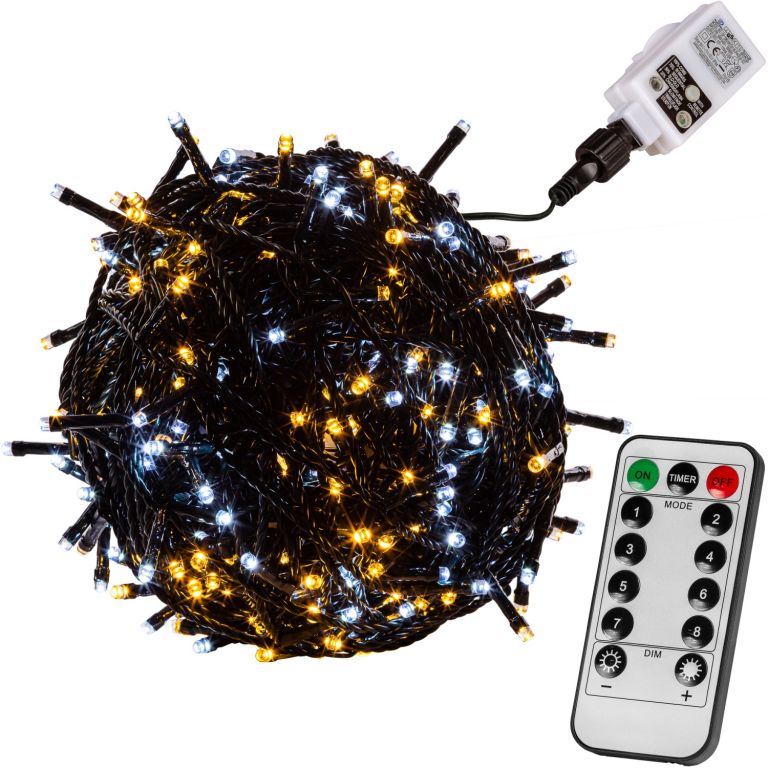 Vánoční řetěz 200 LED - 20 m, teple/stud.bílý + ovladač