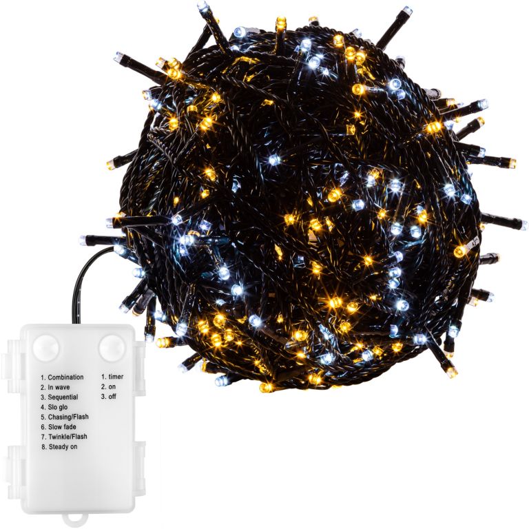 Vánoční řetěz 100 LED - 10 m, teple/studeně bílý, na baterie