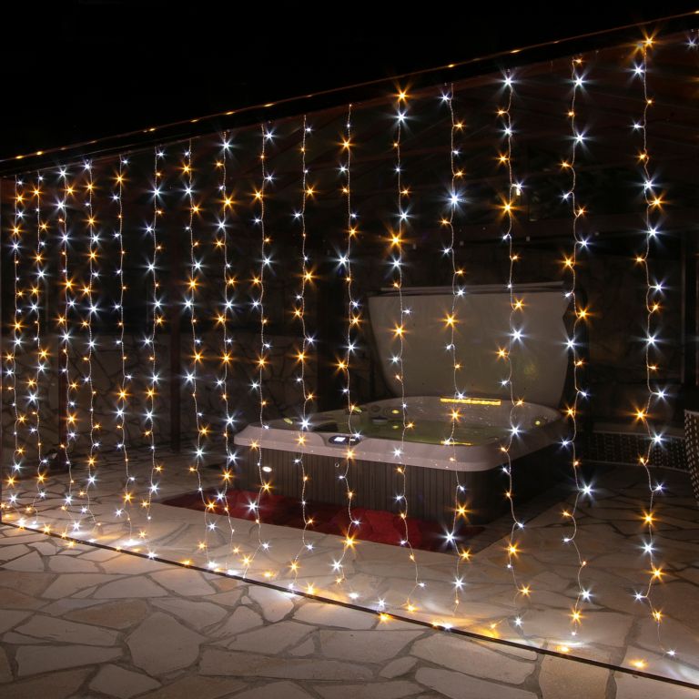 Vánoční světelný závěs 300 LED - 3x3 m, teple a studeně bílý