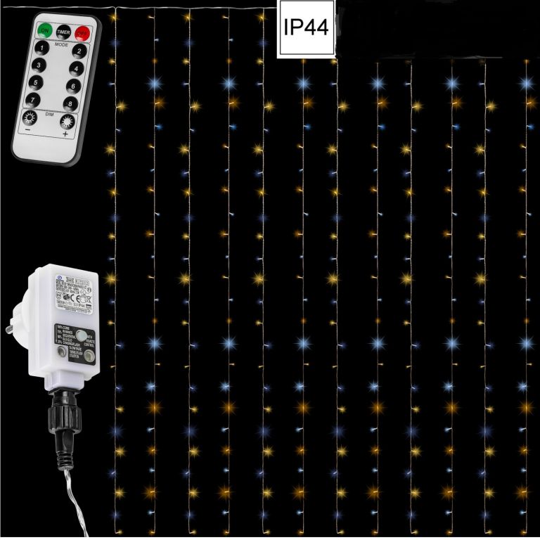 Vánoční světelný závěs 600 LED - 3x6 m, teple/studeně bílý