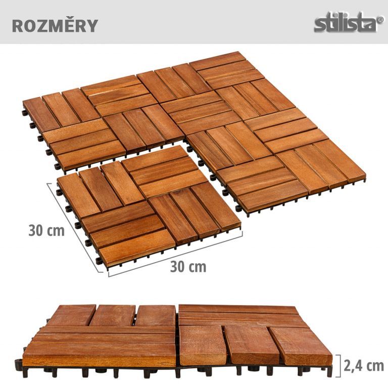 STILISTA Dřevěné dlaždice, mozaika 4 x 6, akát, 5 m²