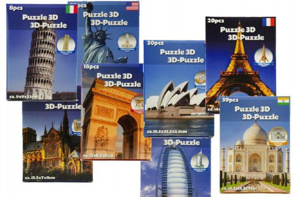 Pěnové puzzle 3D Památky asst různé druhy v krabici 16x22cm