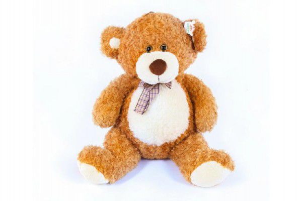 Medvěd s mašlí velký plyš 80cm světle hnědý kudrnatý 0m+