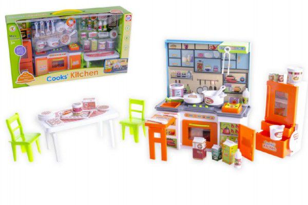 Kuchyňka s doplňky plast na baterie se světlem v krabici 57x31x13cm