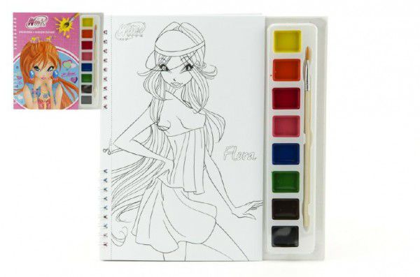 Omalovánky Winx Club s vodovými barvami a štětcem