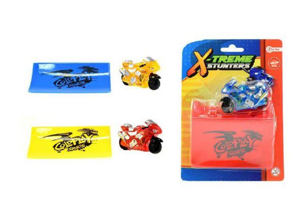Motorka sportovní 6cm s rampou plast na setrvačník asst 3 druhy na kartě
