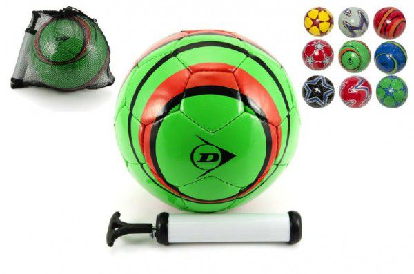 Míč fotbalový vel. 5 šitý kůže 22cm s pumpičkou asst v síťce