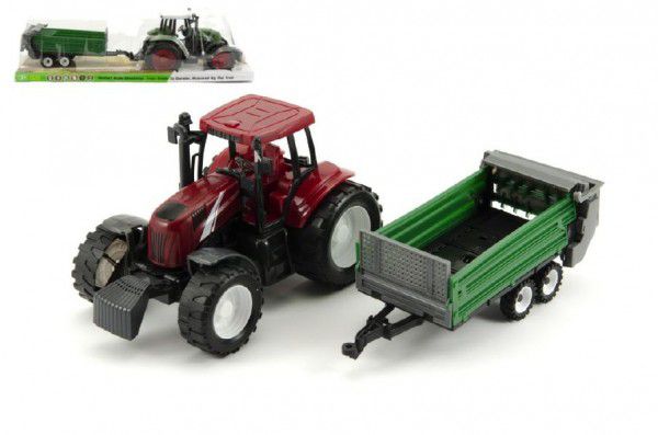 Traktor s přívěsem plast 45cm na setrvačník asst 2 barvy v krabici