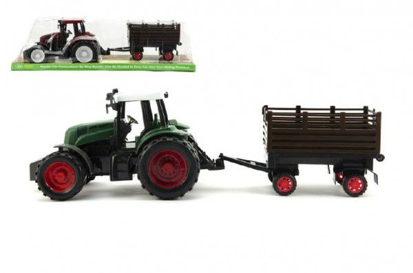 Traktor s přívěsem plast 45cm na setrvačník asst 2 barvy v krabici