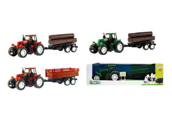 Traktor s přívěsem 42cm plast na setrvačník asst v krabici 45x12x11cm