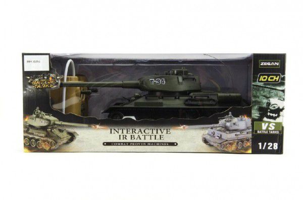 Tank RC plast 33cm T34 27MHz na baterie+dobíjecí pack se zvukem a světlem v krabici 40x15x19cm