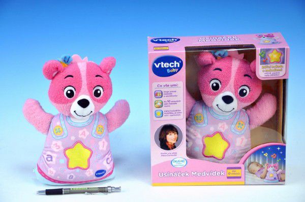 Usínáček Medvídek - růžový Vtech pro nejmenší plyš 22cm na baterie se zvukem se světlem 0+