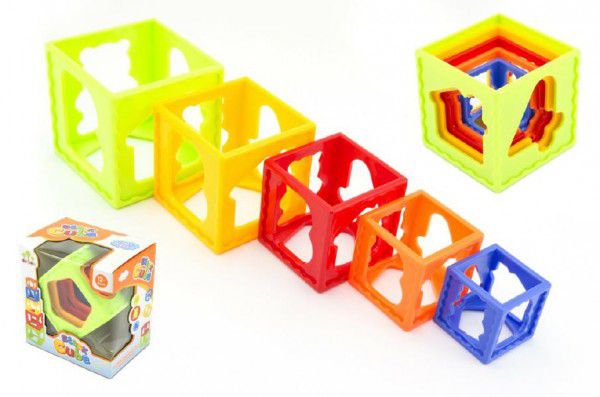 Kubus pyramida skládanka hranatá plast 5ks v krabičce 15x16x10cm 12m+
