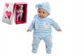 Panenka/miminko Arias vonící 45cm modré šaty plačící měkké tělo na baterie v krabici
