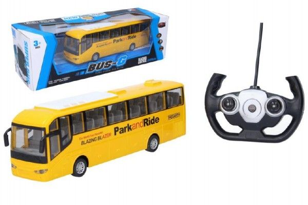 Autobus RC plast 28cm na dálkové ovládání + bateriový pack se světlem v krabici 40x13x13cm