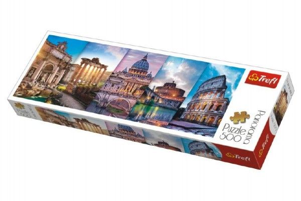 Puzzle Koláž památky Itálie panorama 500 dílků 66x23,7cm v krabici 40x13x4cm