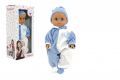 Panenka/Miminko Hamiro 40cm, pevné tělo overal modro bílý+ čepička modrá v krabici 20x43x13cm