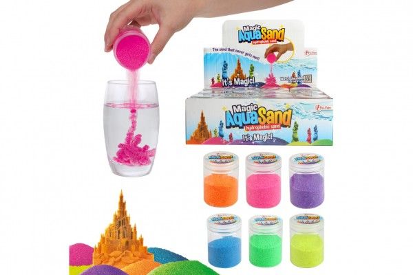 Písek vodní kouzelný 6 barev v plastové dóze 12ks v boxu
