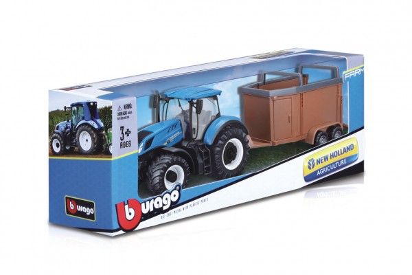 Traktor Bburago New Holland s vlekem kov/plast