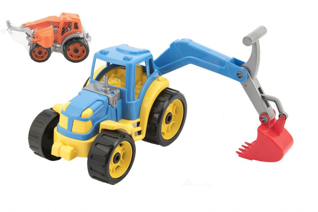 Traktor se lžící plast 16 x 24 cm, 2 barvy v síťce