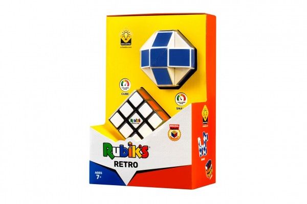Rubikova kostka sada 2ks retro plast kostka 3x3x3, had v krabičce 14x22x8cm