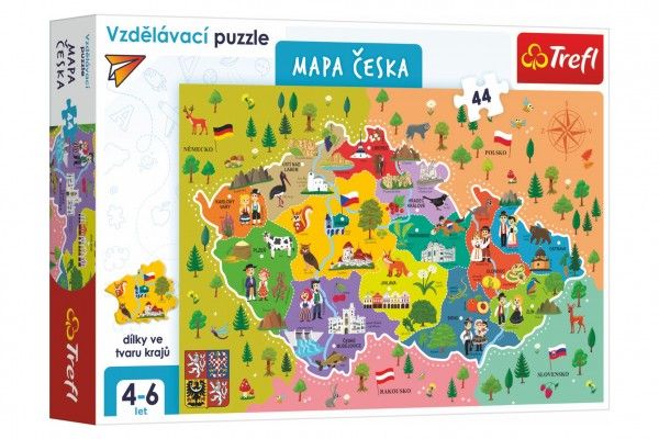 Vzdělávací puzzle mapa České republiky 44 dílků v krabici 